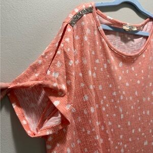 Como Blu Orange Embellished Flowy Short Sleeve Blouse